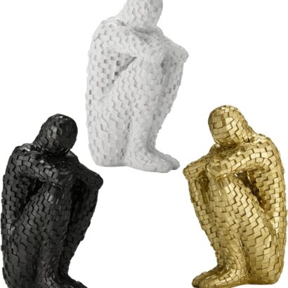 Beykeycy Mini Thinker Statues Set of 3, Silence is Gold Craft Abstract Art Resin Sculpture for Household Living Room, Coffee Table Minimalist Decor, Tabletop Decoration