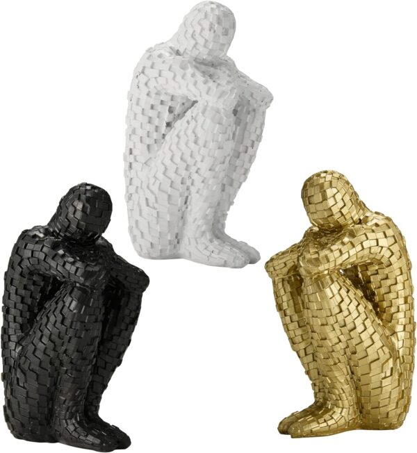 Beykeycy Mini Thinker Statues Set of 3, Silence is Gold Craft Abstract Art Resin Sculpture for Household Living Room, Coffee Table Minimalist Decor, Tabletop Decoration