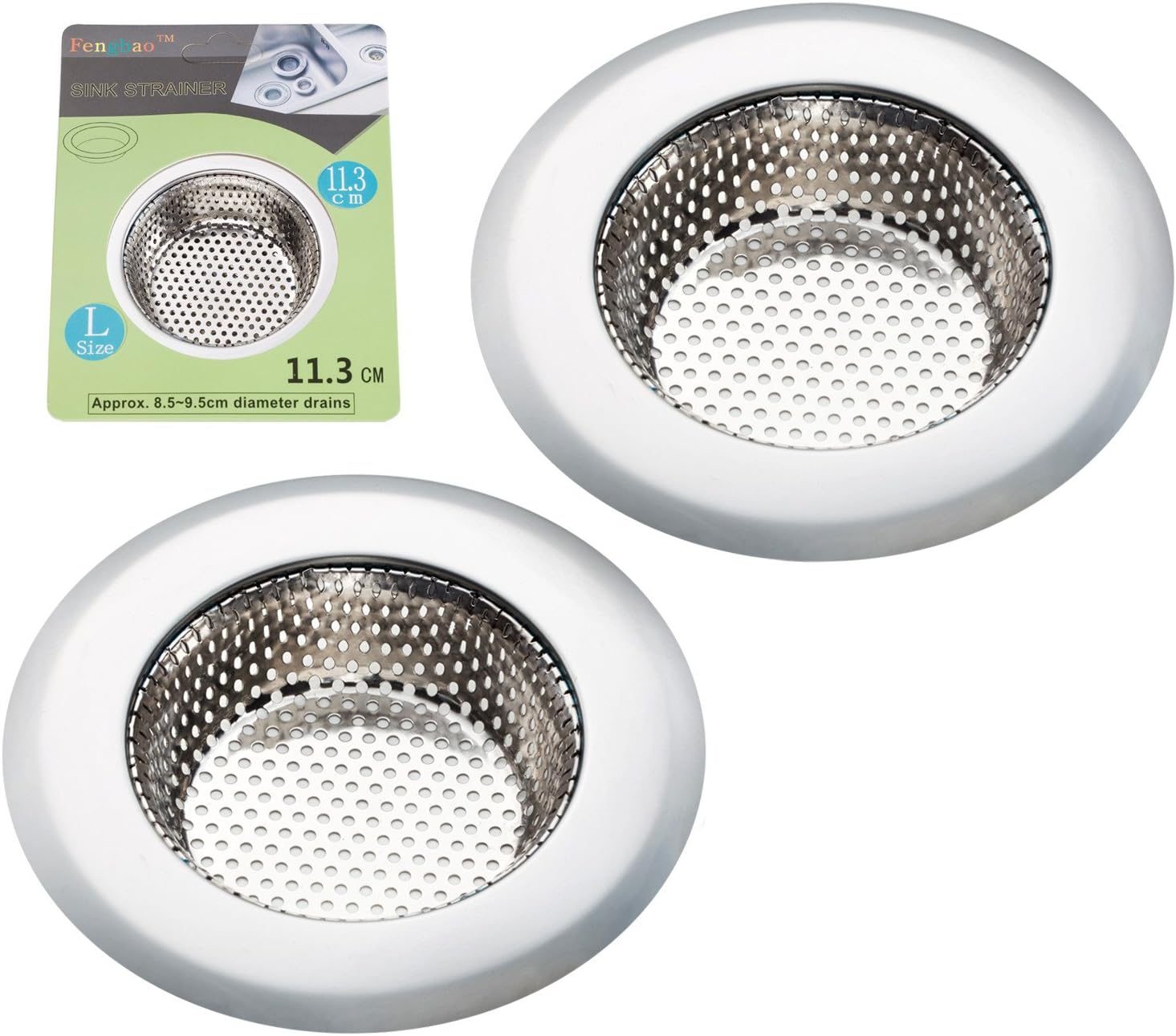 Fengbao 2PCS Kitchen Sink Strainer - Stainless Steel, Large Wide Rim 4.5" Diameter